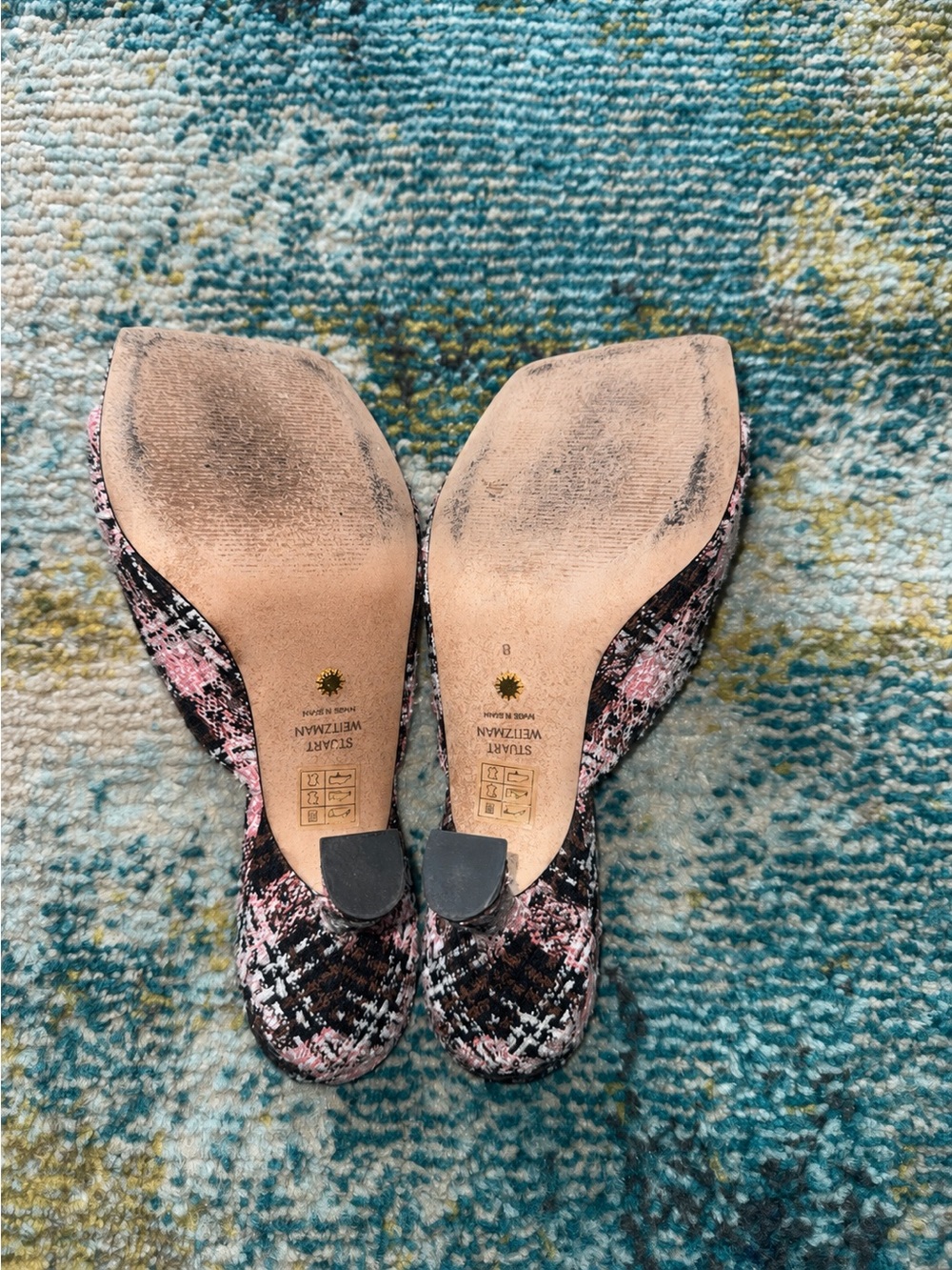 Stuart Weitzman Tia Mule size 8 sandals Pink & Brown Tweed - Picture 2 of 4